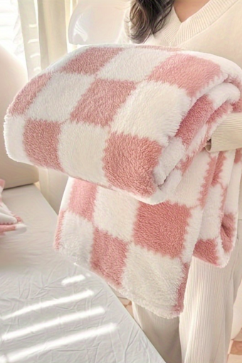 Pink Checkered Soft Plush Large Blanket