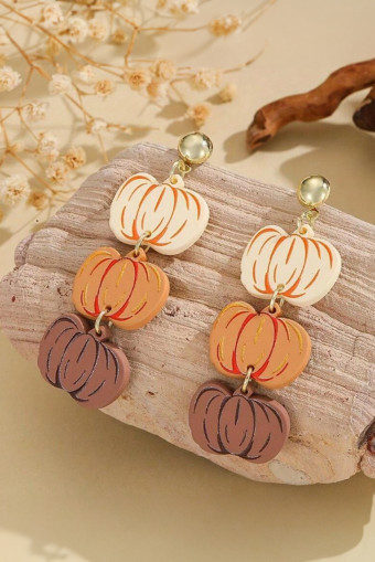 Russet Orange Acrylic Pumpkin Stack Stud Earrings