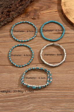Silvery Western Turquoise Beading 5pcs Layered Bracelet
