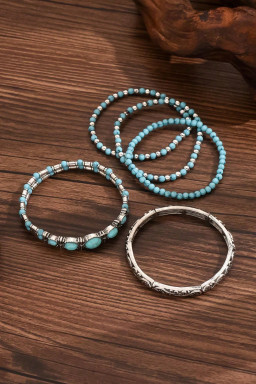 Silvery Western Turquoise Beading 5pcs Layered Bracelet