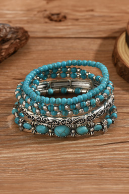 Silvery Western Turquoise Beading 5pcs Layered Bracelet