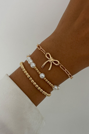 Gold Alloy Plated Bow Chain Pearl Beading Bracelet