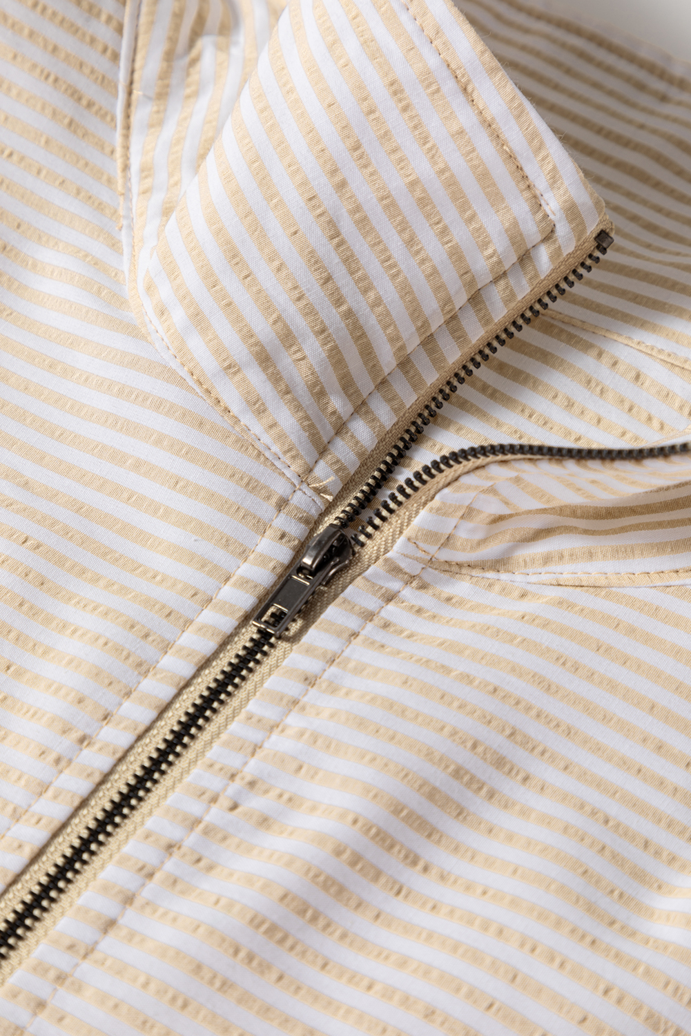 Plus Size Khaki Stripe Mix Half Zip French Terry  Sweatshirt