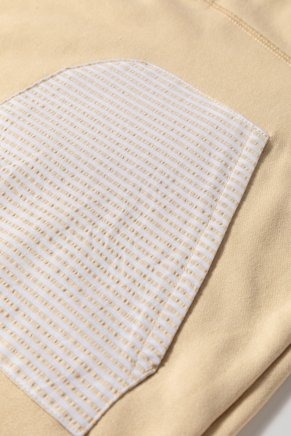 Plus Size Khaki Stripe Mix Half Zip French Terry  Sweatshirt