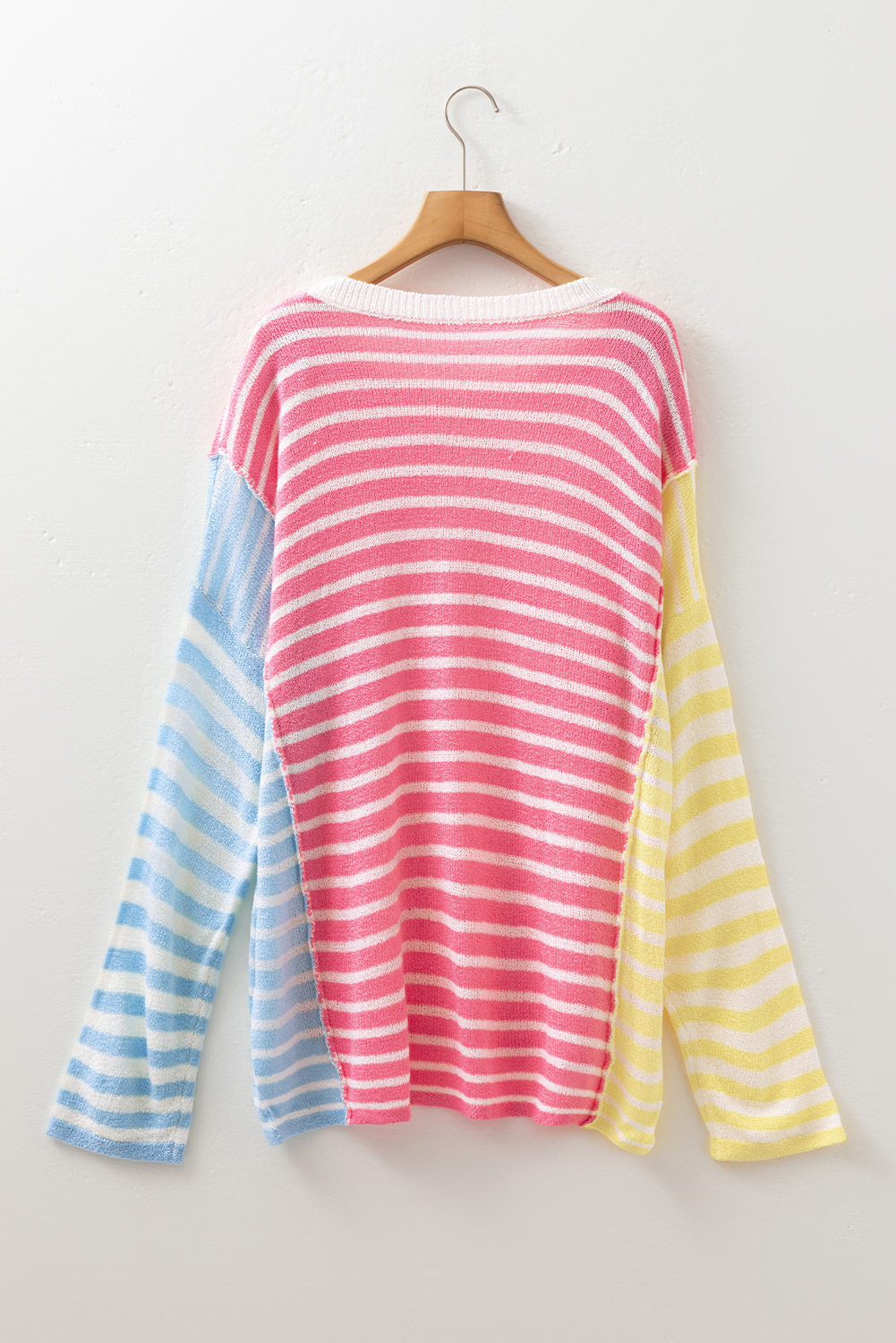 Plus Size Multicolour Striped Exposed Seam Colorblock Patchwork  Sweater