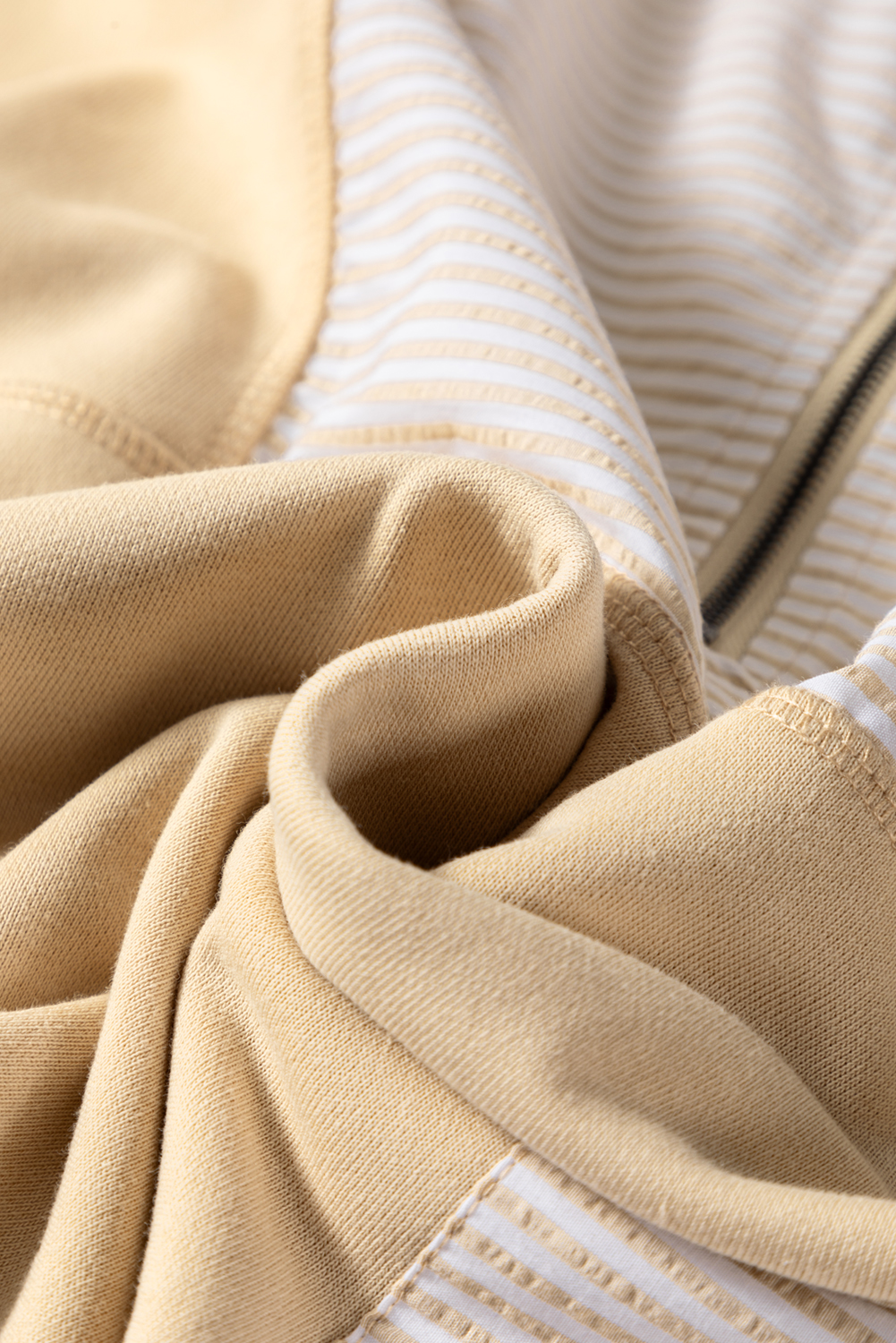 Plus Size Khaki Stripe Mix Half Zip French Terry  Sweatshirt