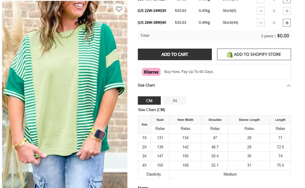 plus size clothing size chart