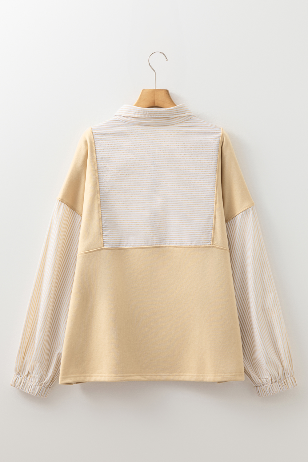 Plus Size Khaki Stripe Mix Half Zip French Terry  Sweatshirt