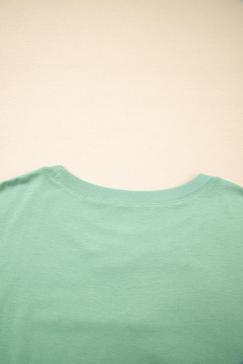 Plus Size Grass Green Flower Applique Mineral Wash  Top