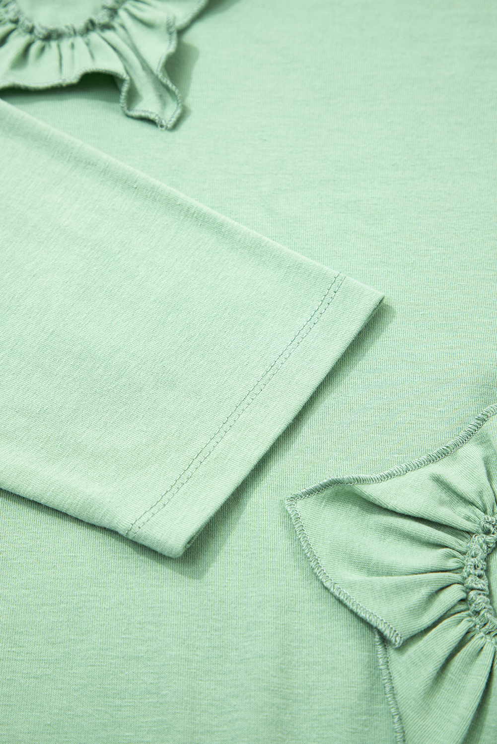 Plus Size Grass Green Flower Applique Mineral Wash  Top