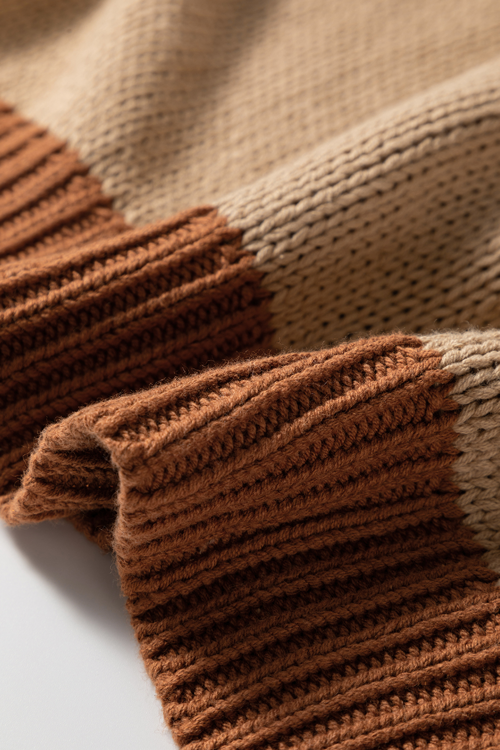 Plus Size Light French Beige Contrast Stitch Detail Color Block Knitted  Sweater