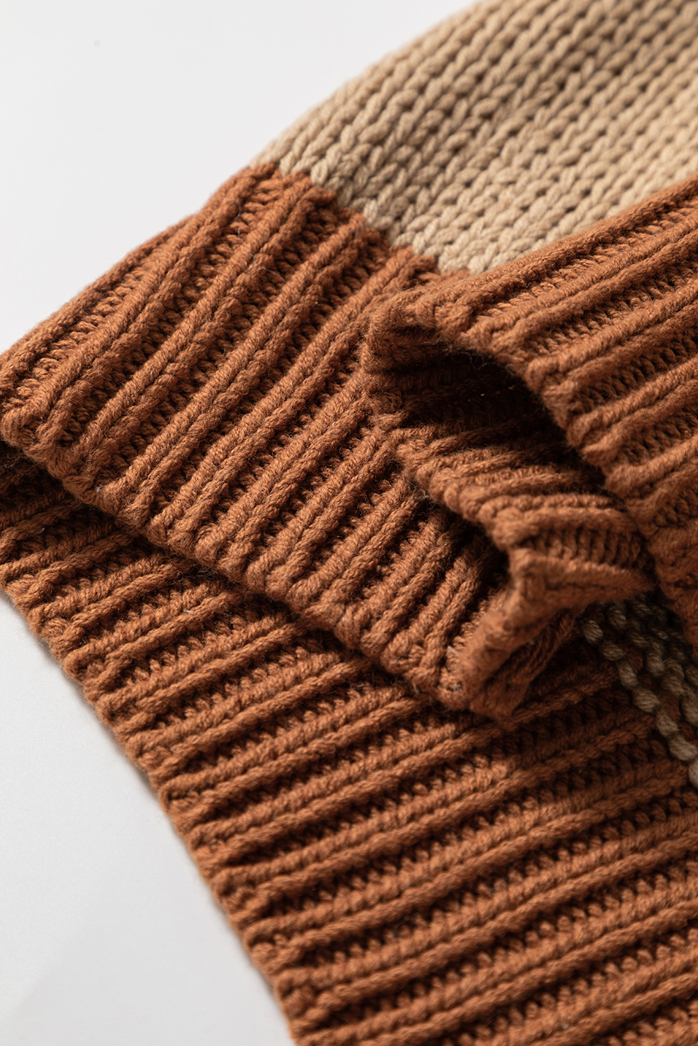 Plus Size Light French Beige Contrast Stitch Detail Color Block Knitted  Sweater