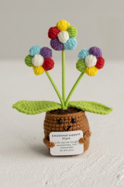 Coffee Handmade Crochet Flower Pot Emotional Support Decoration with Organic Size Variations