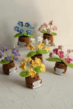 Coffee Handmade Crochet Flower Pot Emotional Support Decoration with Organic Size Variations