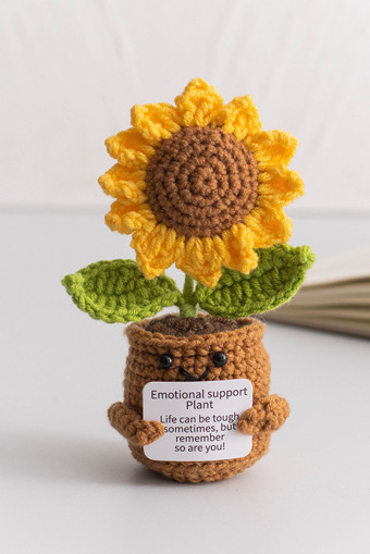 Ginger Handmade Crochet Flower Pot Emotional Support Decoration with Organic Size Variations