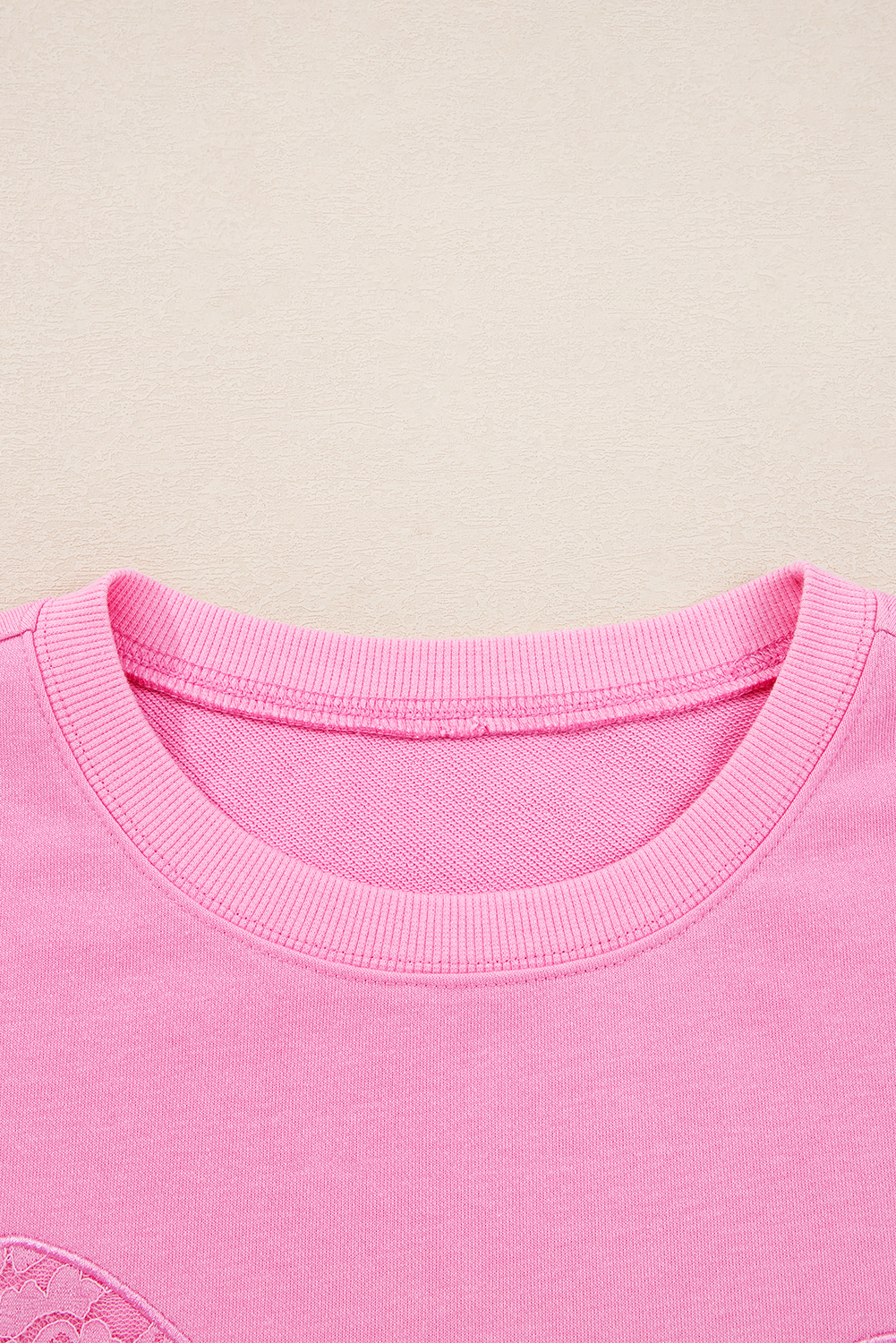 Plus Size Pink Big Bow Lace Embroidered Dolman Sleeve Slit  Sweatshirt