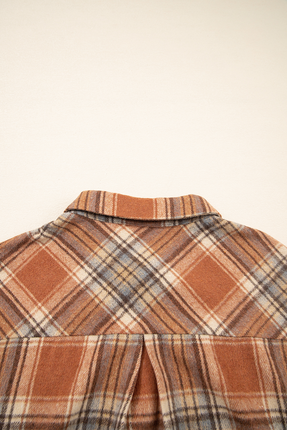 Plus Size Brown Plaid Print Flap Pocket Buttoned  Shacket