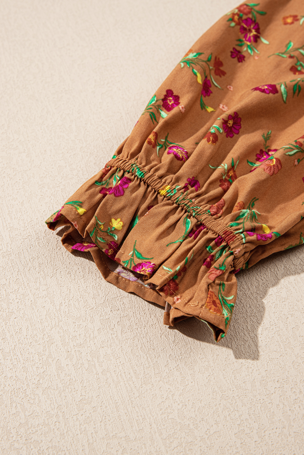 Plus Size Brown  Floral Split V Neck Ruffled Sleeve Tiered Maxi Dress