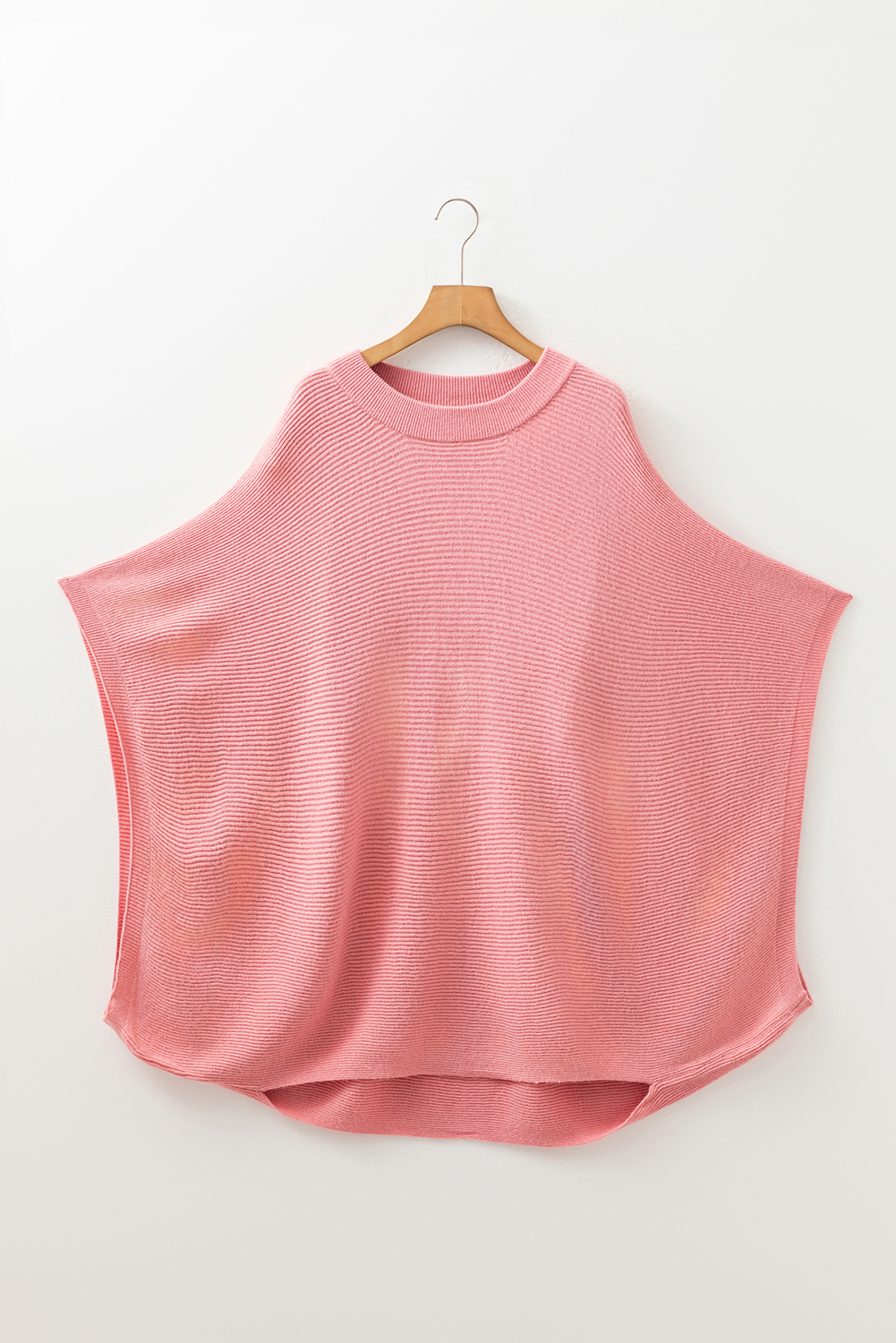 Plus Size Light Pink Ribbed Knit Half Sleeve  Poncho Style Sweater