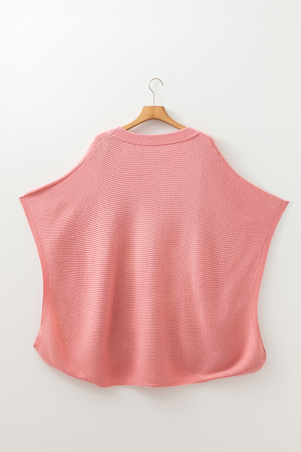 Plus Size Light Pink Ribbed Knit Half Sleeve  Poncho Style Sweater