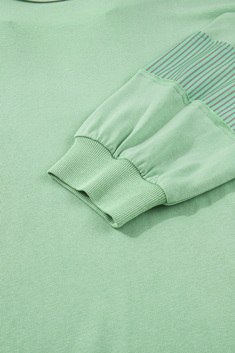 Plus Size Moonlight Jade Color Block Striped Patchwork Collar V Neck  Sweatshirt