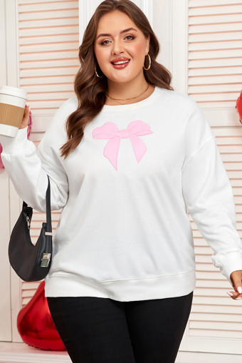 Plus Size Beige Big Bow Accent  Drop Shoulder Sweatshirt