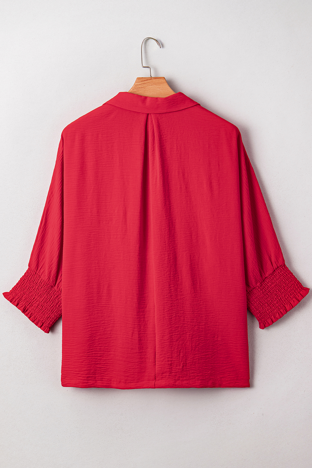 Plus Size Fiery Red  Smocked Cuff Dolman Oversized Tunic Blouse