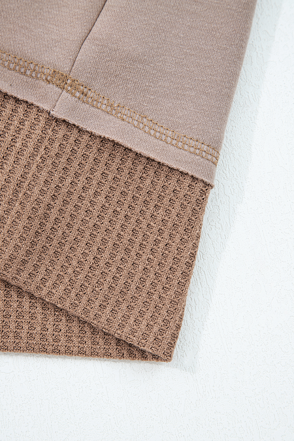 Plus Size Goat Waffle Contrast Patchwork  Pocketed Hoodie