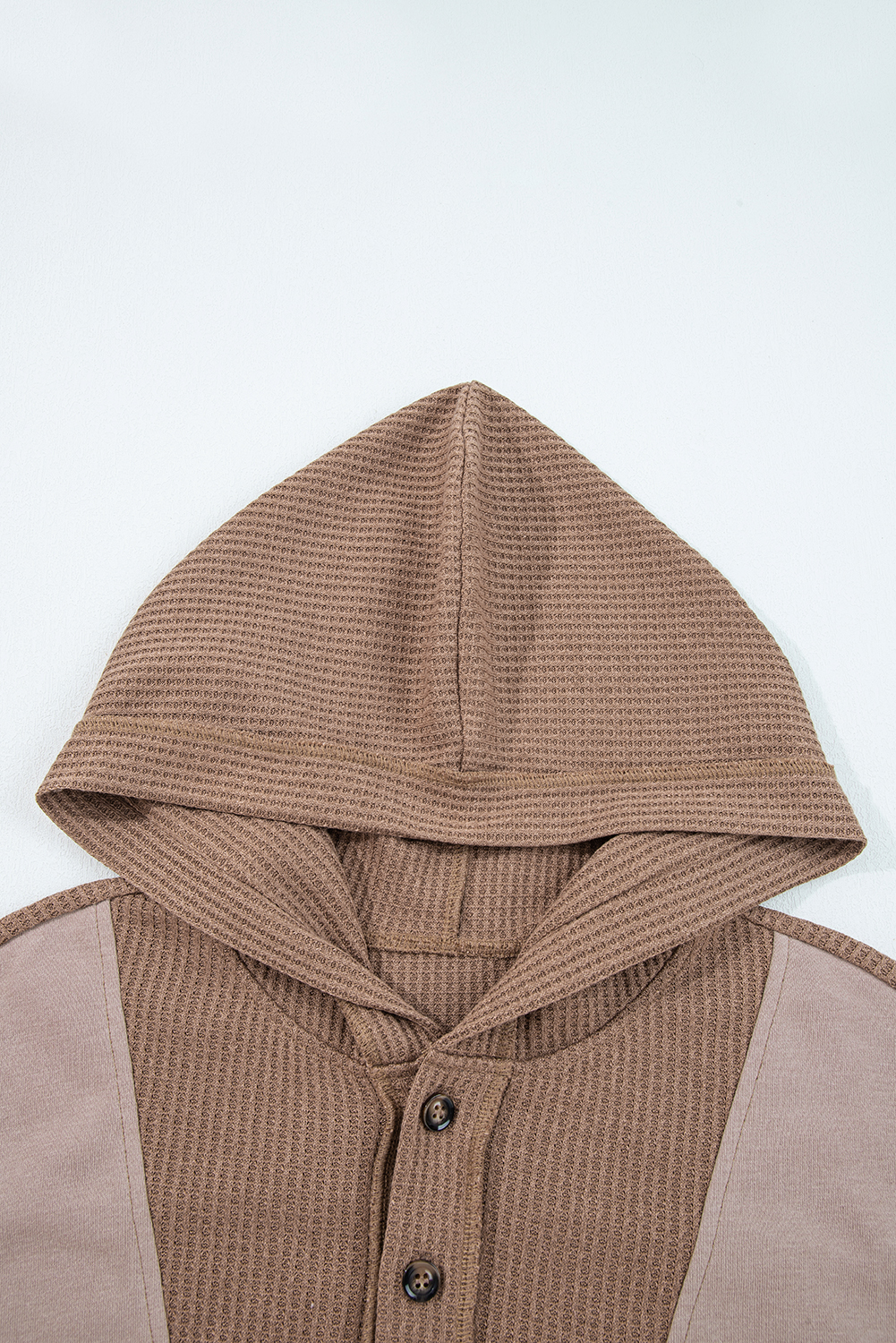 Plus Size Goat Waffle Contrast Patchwork  Pocketed Hoodie