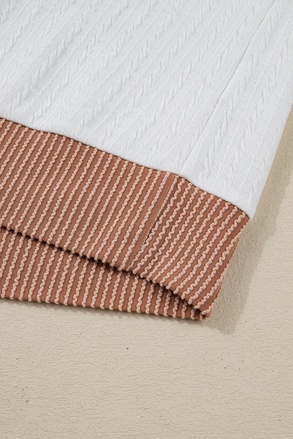 Plus Size White Cable Texture Ribbed Color Block  Knit Top