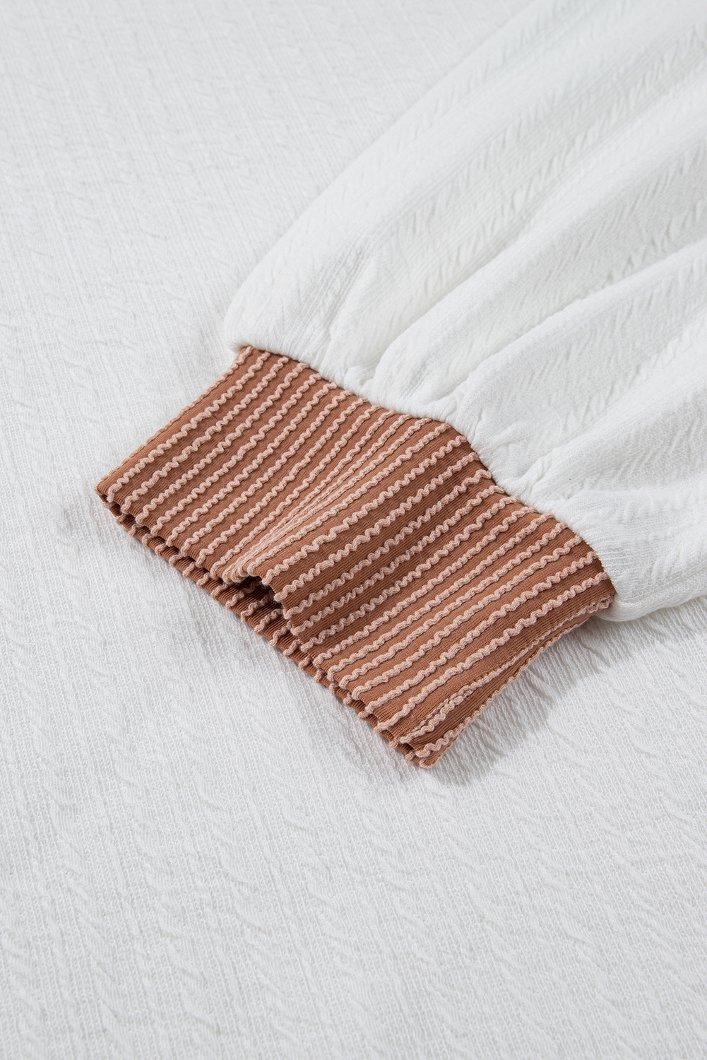 Plus Size White Cable Texture Ribbed Color Block  Knit Top