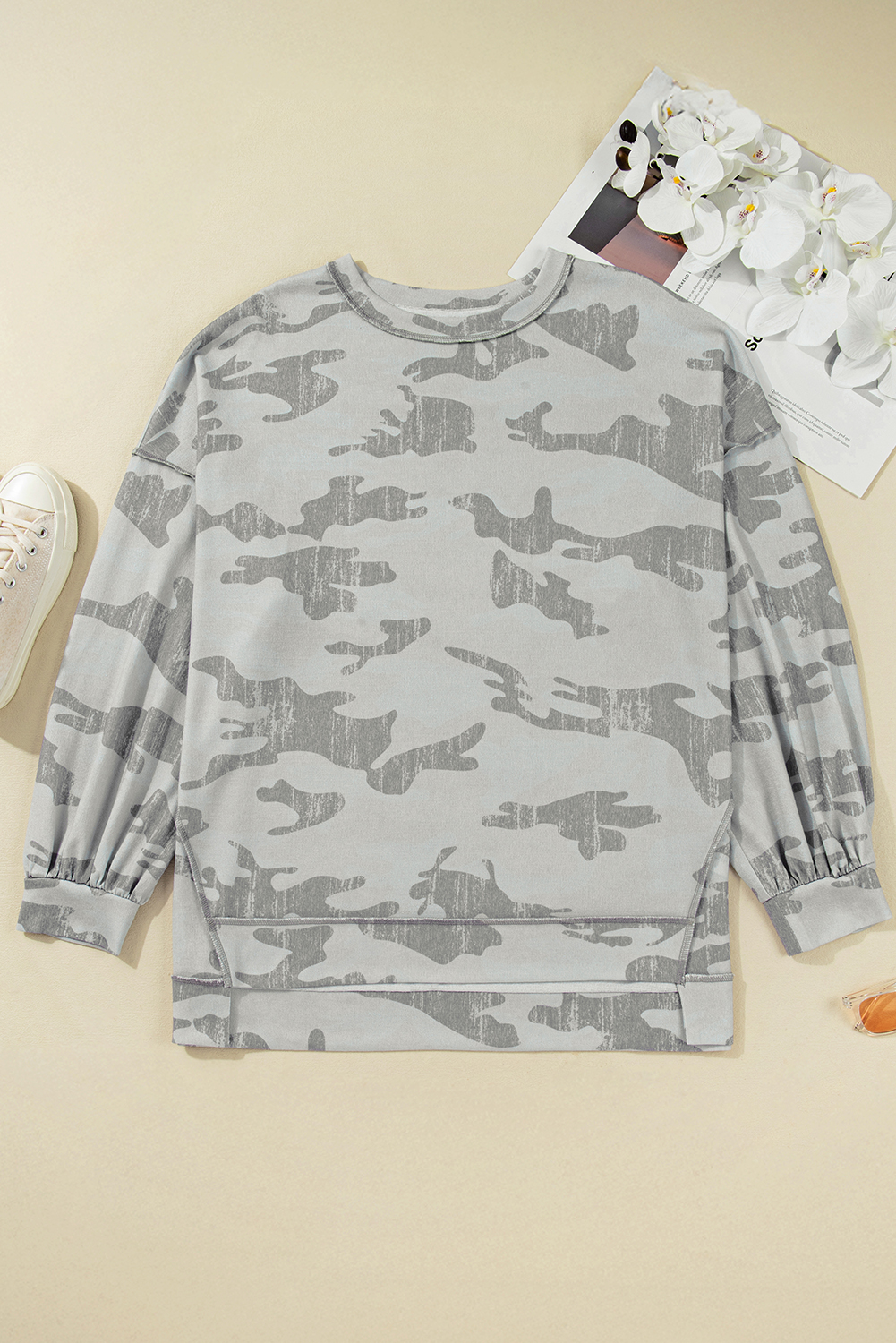 Plus Size Multicolour Camouflage Print  Round Neck  Sweatshirt