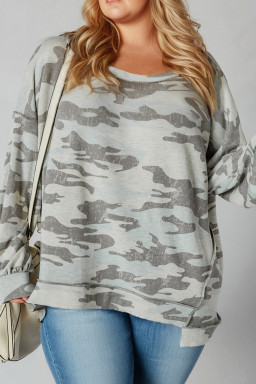 Plus Size Multicolour Camouflage Print  Round Neck  Sweatshirt