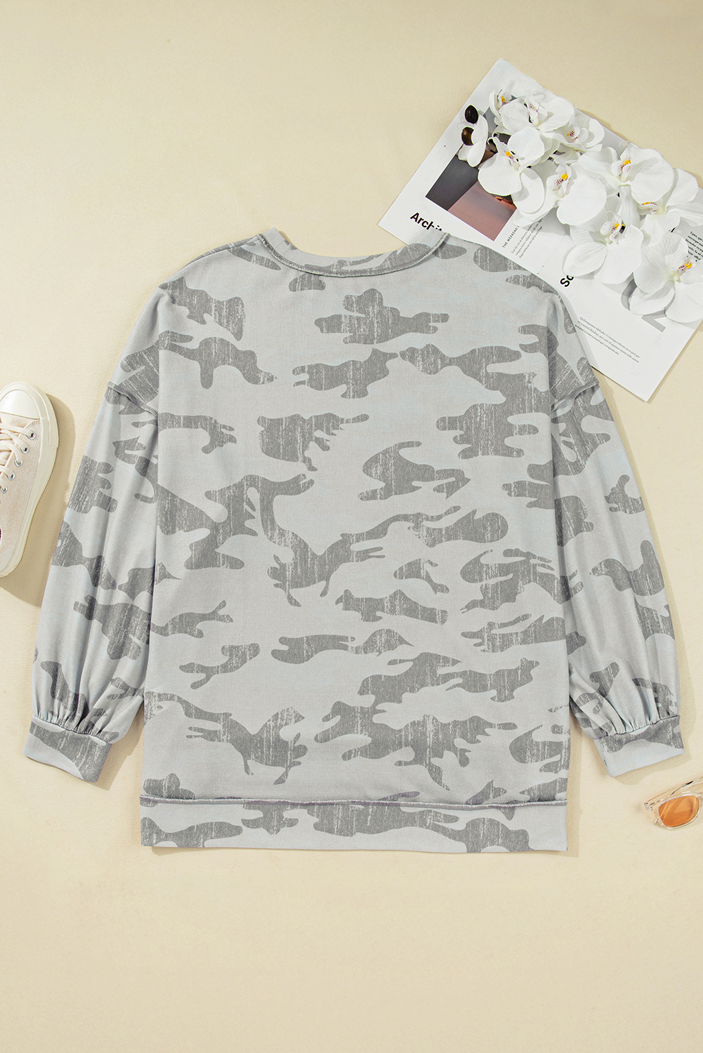 Plus Size Multicolour Camouflage Print  Round Neck  Sweatshirt