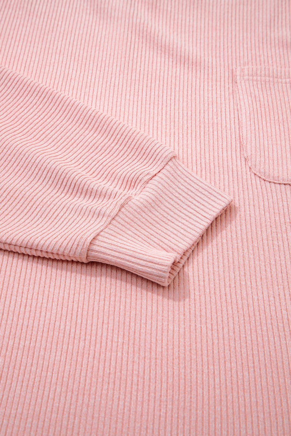 Bonbon Ribbed Exposed Seam Round Neck Chest Pocket Plus Knit Top