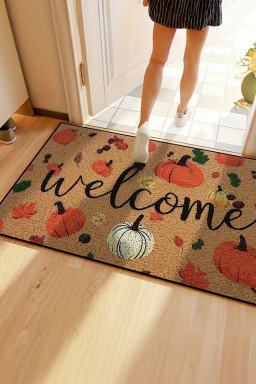 Thai Curry Welcome Fall Pumpkin Leaf Pattern Plush Entrance Mat