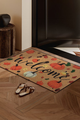 Thai Curry Welcome Fall Pumpkin Leaf Pattern Plush Entrance Mat