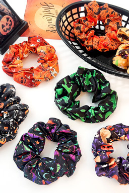 Black Halloween Pattern Print Hair Scrunchie