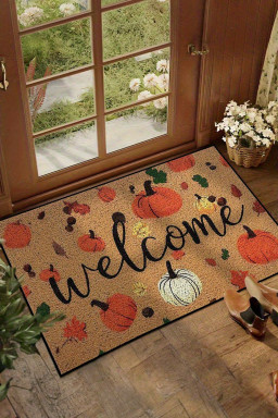Thai Curry Welcome Fall Pumpkin Leaf Pattern Plush Entrance Mat