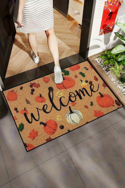 Thai Curry Welcome Fall Pumpkin Leaf Pattern Plush Entrance Mat