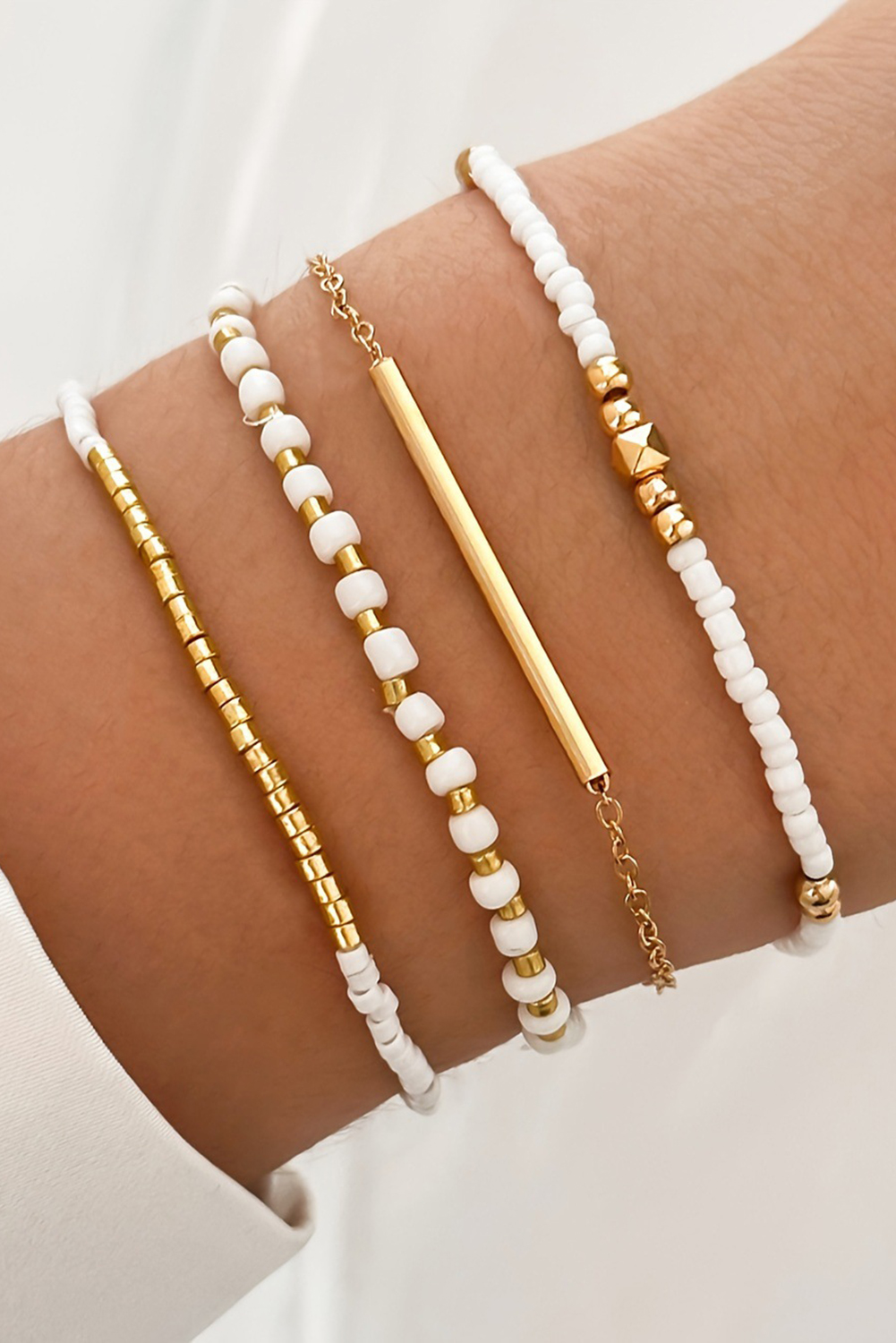 Gold Tiny Beaded Multi Layer Bracelet Set