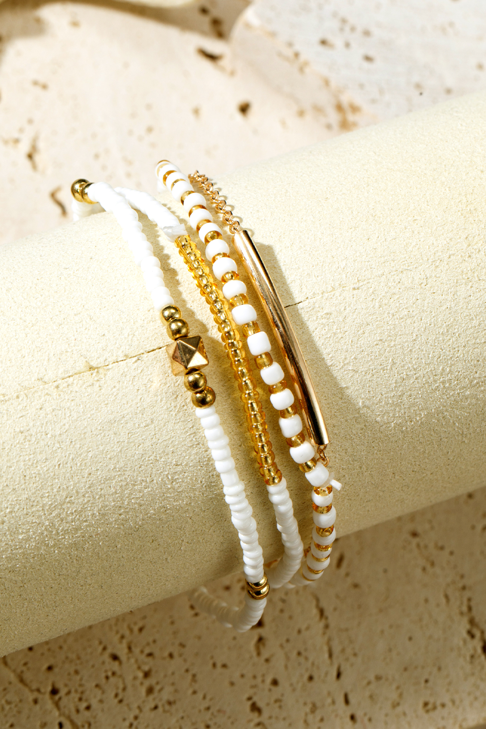 Gold Tiny Beaded Multi Layer Bracelet Set