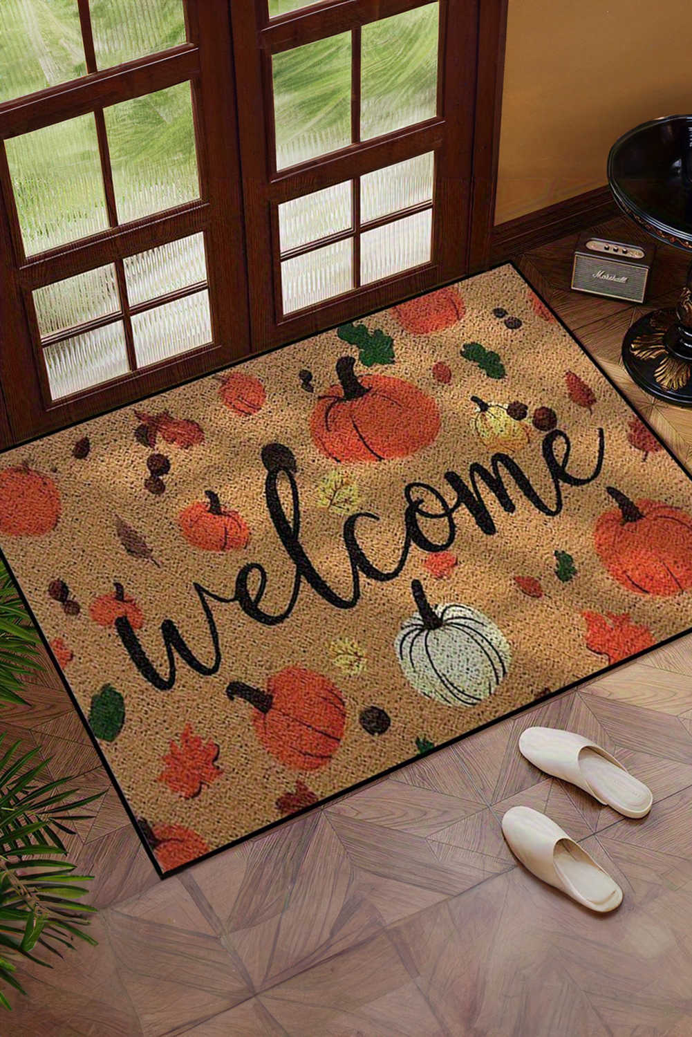 Thai Curry Welcome Fall Pumpkin Leaf Pattern Plush Entrance Mat