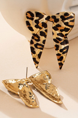 Gold Leopard Print Bow Knot Shape Plated Alloy Earrings