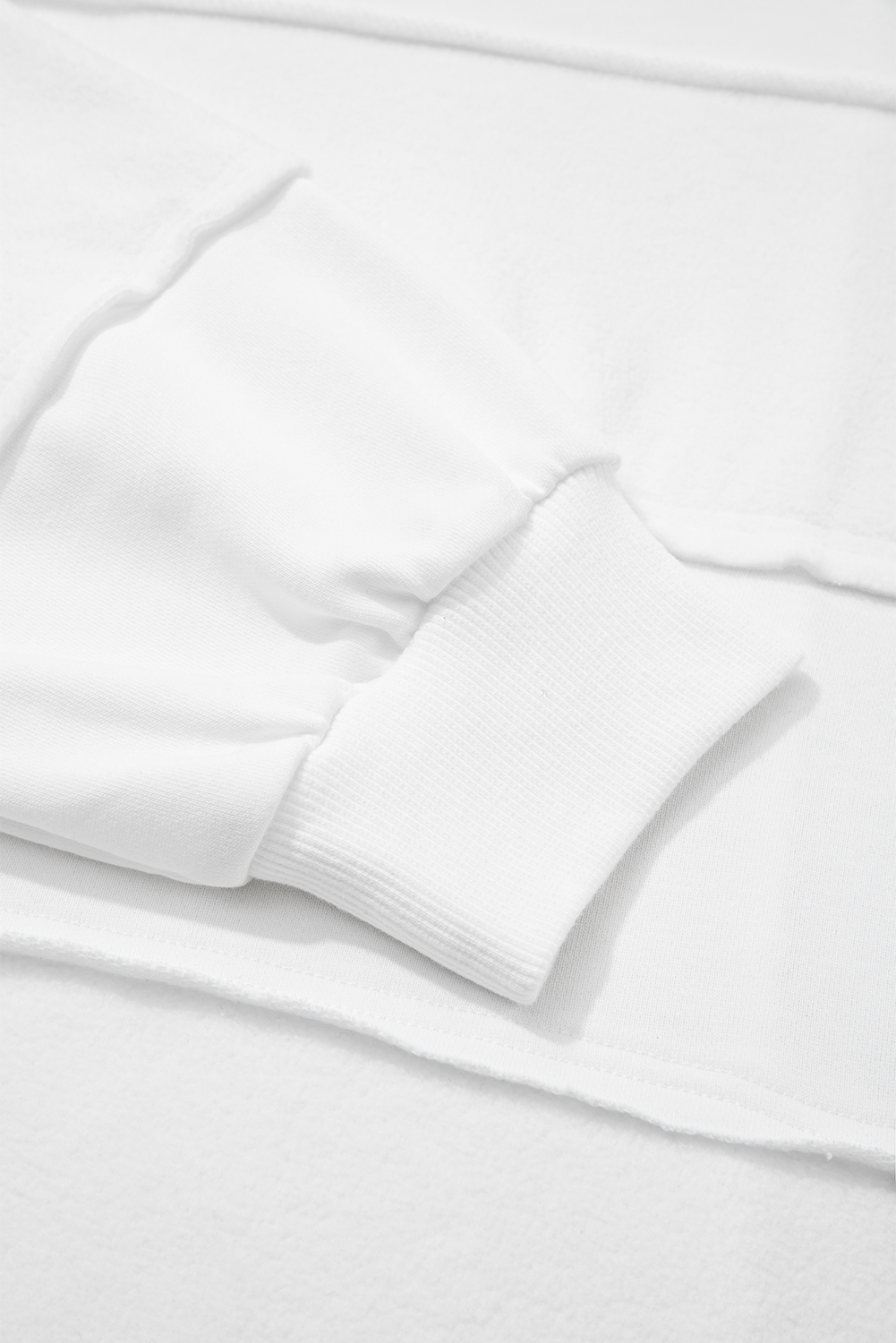 Plus Size White Textured Raw Seam  Pullover Top and Drawstring Pants Set