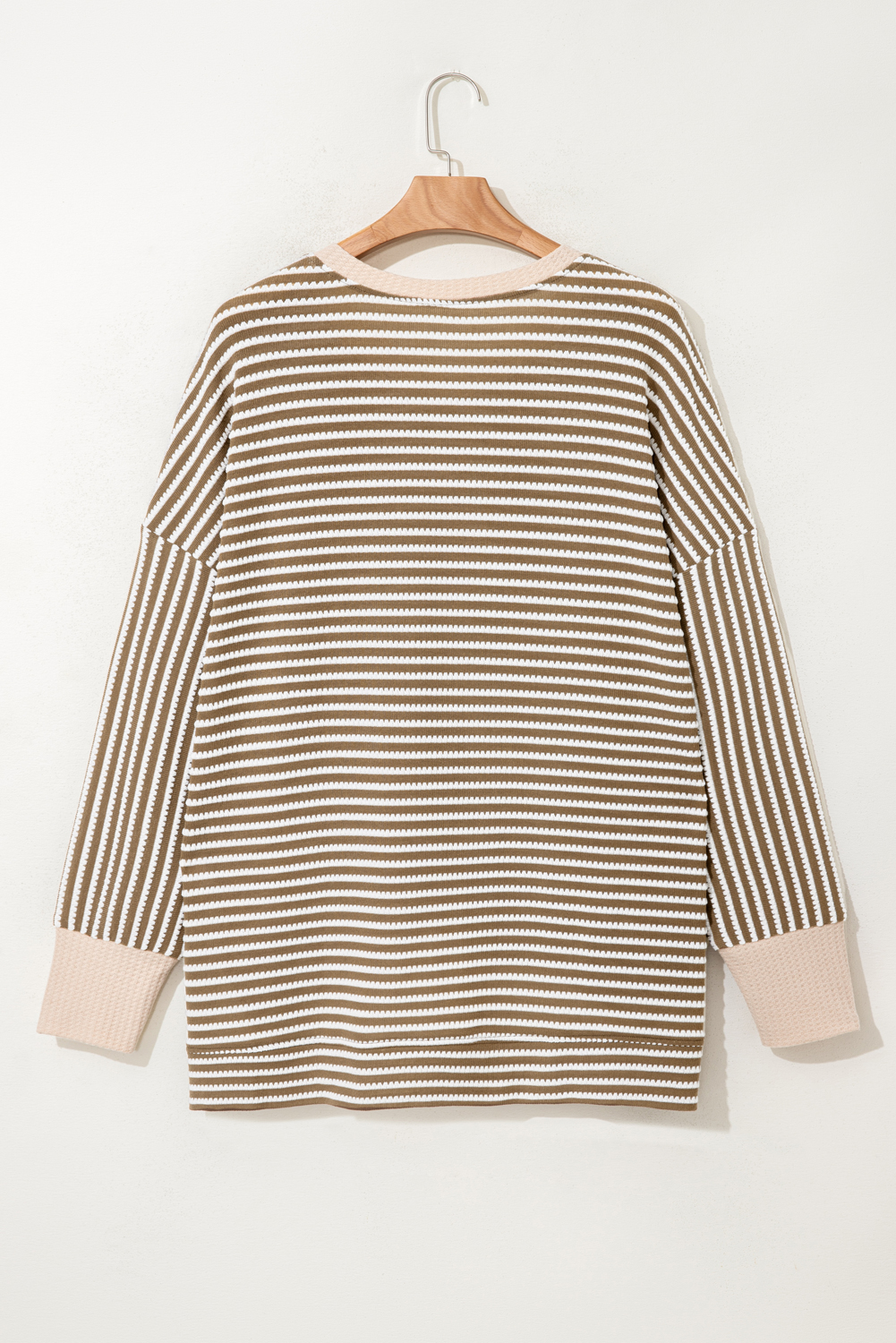 Plus Size Khaki Stripe Textured Dolman Sleeve High Low  Top