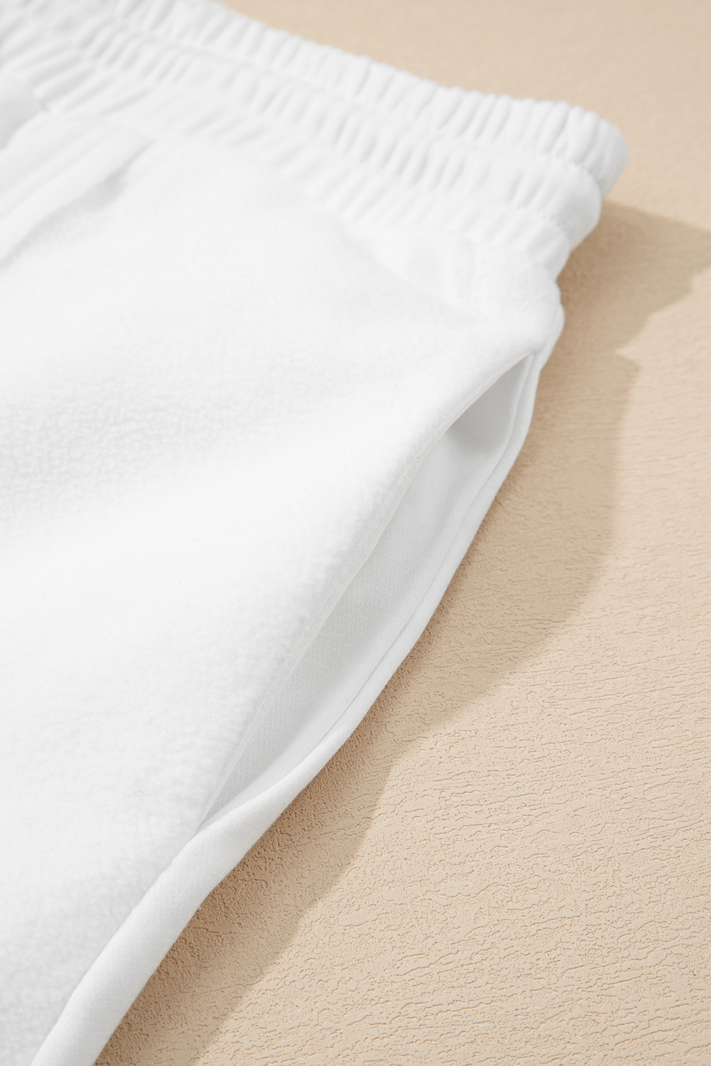 Plus Size White Textured Raw Seam  Pullover Top and Drawstring Pants Set