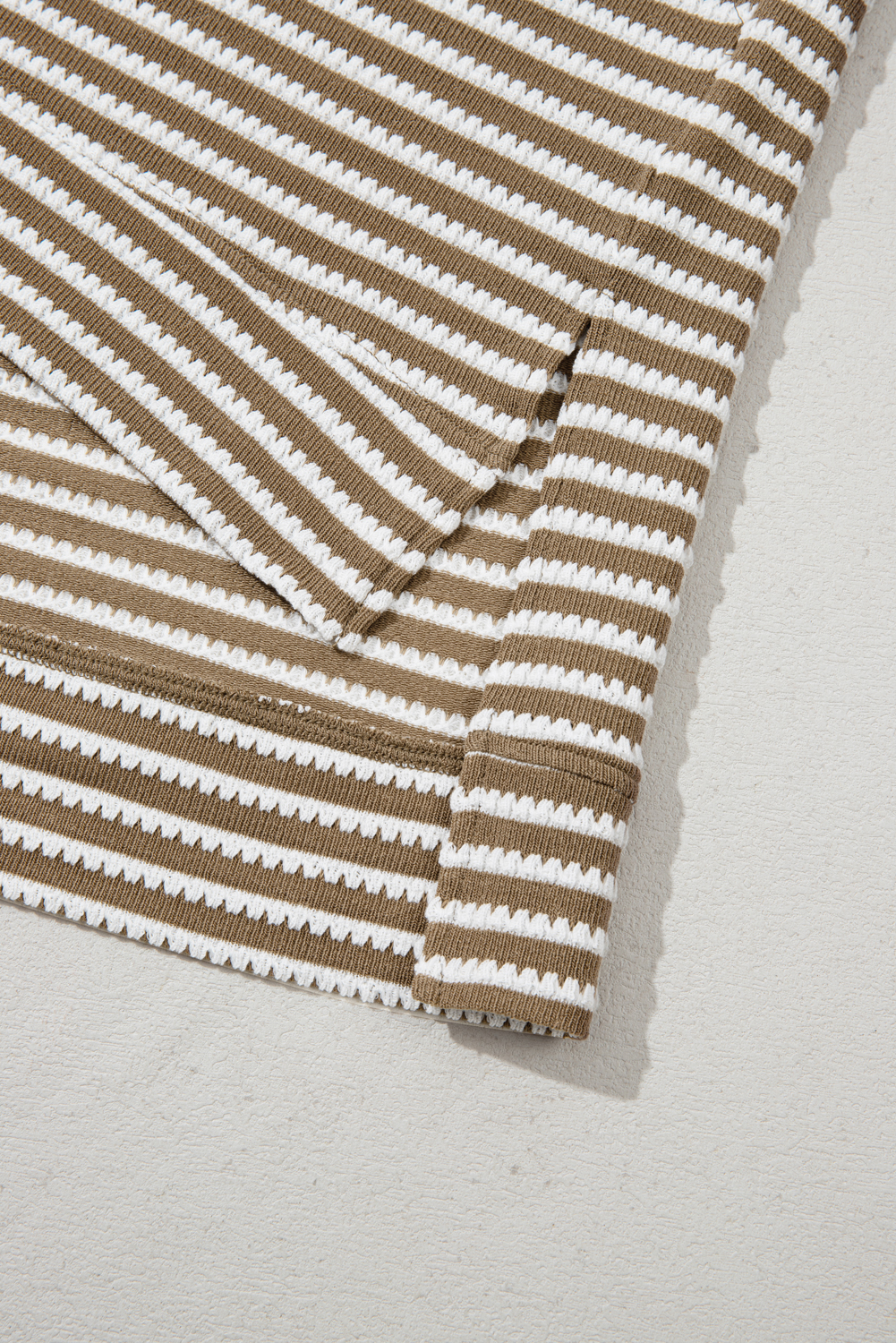 Plus Size Khaki Stripe Textured Dolman Sleeve High Low  Top