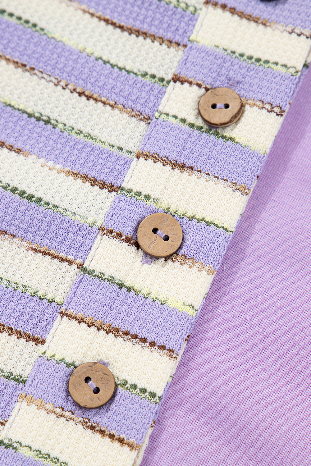 Plus Size Purple Stripe Patchwork Buttoned Drop Shoulder  Pullover