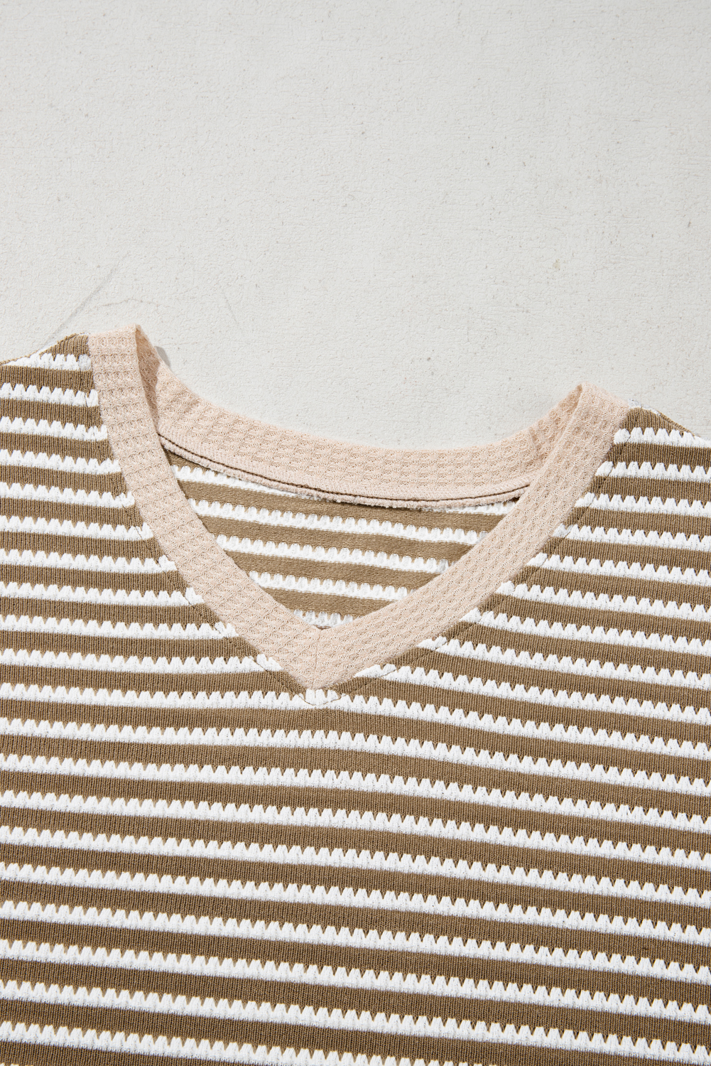 Plus Size Khaki Stripe Textured Dolman Sleeve High Low  Top